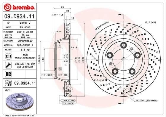 Brake Disc PRIME LINE - UV Coated 09.D934.11