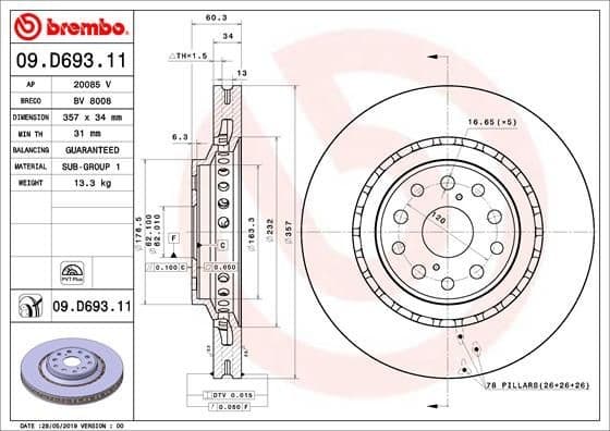 Brake Disc PRIME LINE - UV Coated 09.D693.11