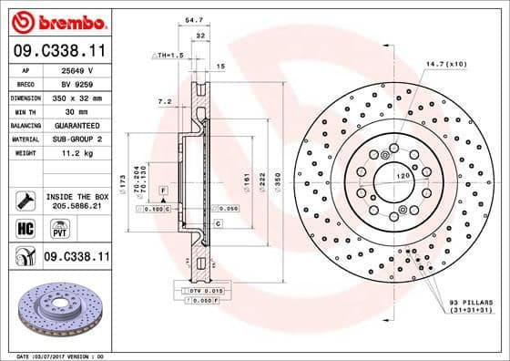 Brake Disc PRIME LINE - UV Coated 09.C338.11