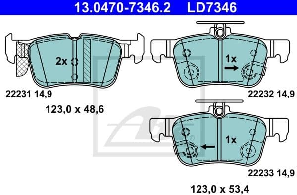 Brake Pad Set, disc brake ATE Ceramic 13.0470-7346.2