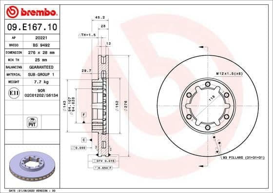 Brake Disc PRIME LINE 09.E167.10