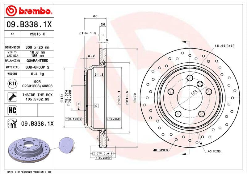 Brake Disc XTRA LINE - Xtra 09.B338.1X