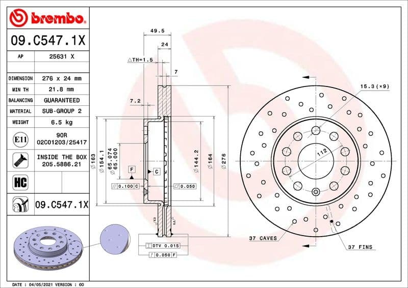 Brake Disc XTRA LINE - Xtra 09.C547.1X