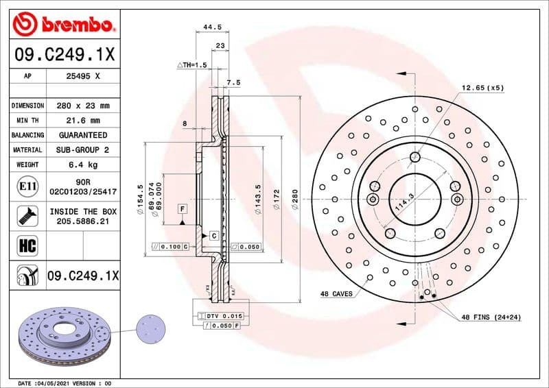 Brake Disc XTRA LINE - Xtra 09.C249.1X