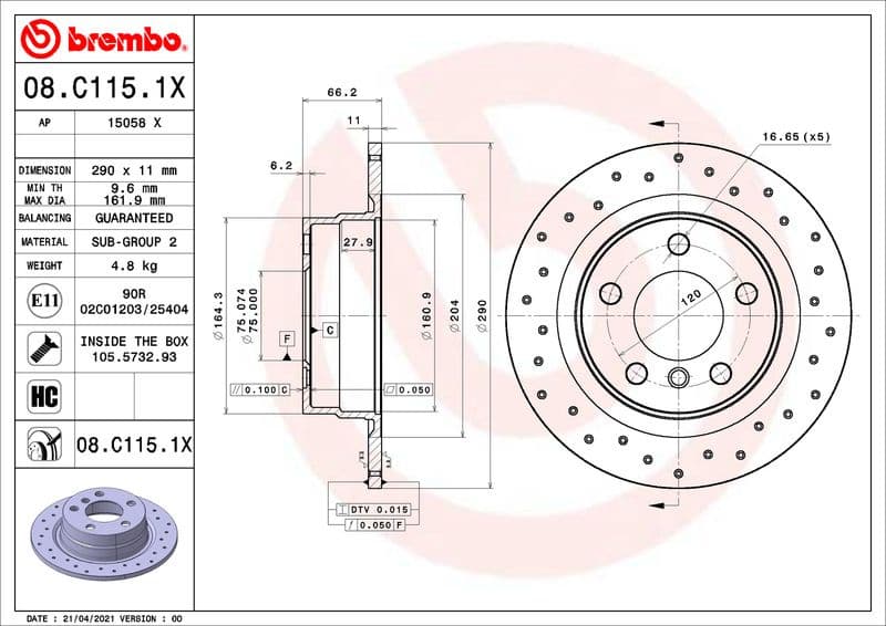 Brake Disc XTRA LINE - Xtra 08.C115.1X