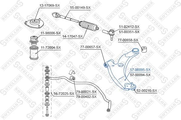 Control/Trailing Arm, wheel suspension 57-00095-SX