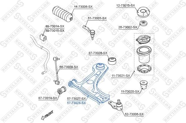 Control/Trailing Arm, wheel suspension 57-73028-SX