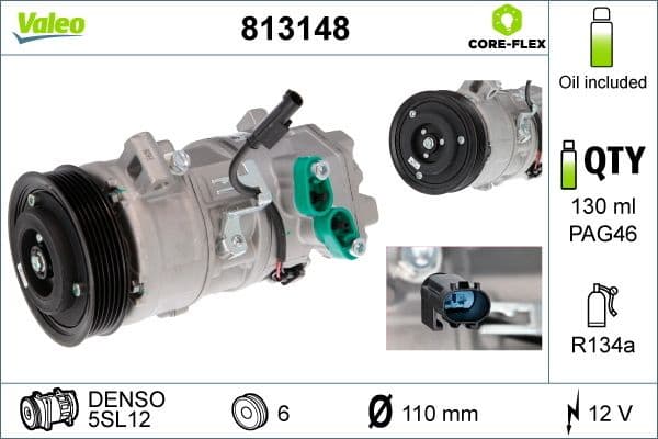 Compressor, air conditioning VALEO CORE-FLEX 813148