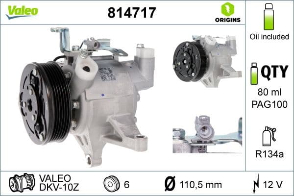 Compressor, air conditioning VALEO ORIGINS NEW OE TECHNOLOGY 814717