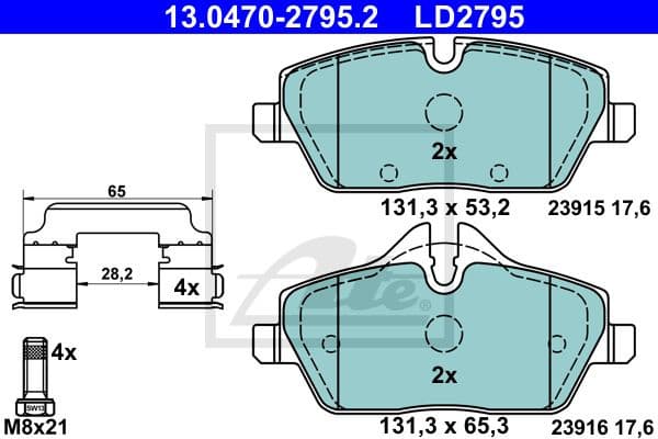 Brake Pad Set, disc brake ATE Ceramic 13.0470-2795.2