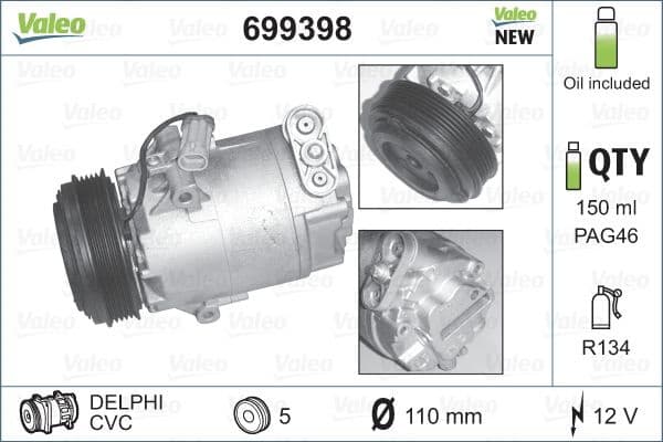 Compressor, air conditioning VALEO CORE-FLEX 699398