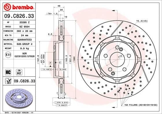 Brake Disc PRIME LINE - Dual Cast 09.C826.33