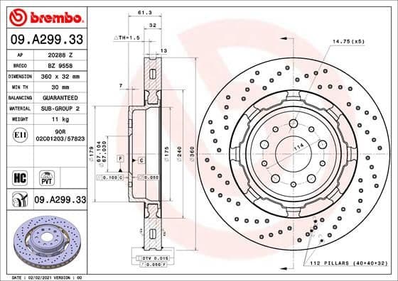 Brake Disc PRIME LINE - Dual Cast 09.A299.33