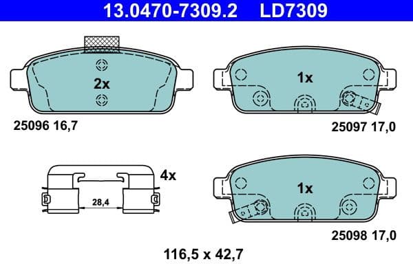 Brake Pad Set, disc brake ATE Ceramic 13.0470-7309.2