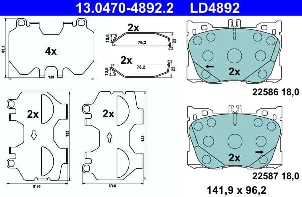 Brake Pad Set, disc brake ATE Ceramic 13.0470-4892.2