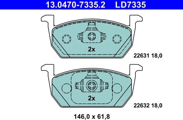 Brake Pad Set, disc brake ATE Ceramic 13.0470-7335.2