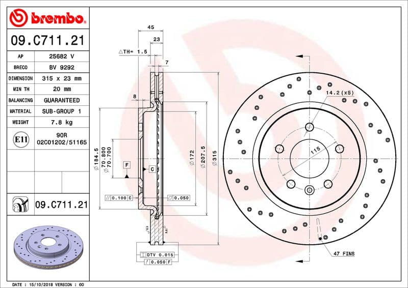 Brake Disc PRIME LINE - UV Coated 09.C711.21