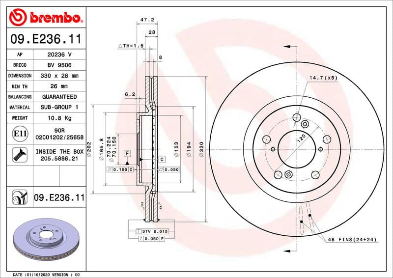 Brake Disc PRIME LINE - UV Coated 09.E236.11