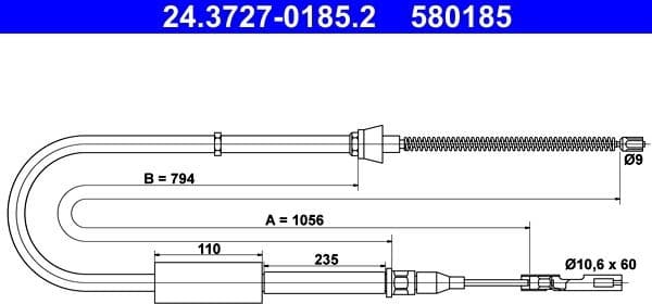 Cable Pull, parking brake 24.3727-0185.2
