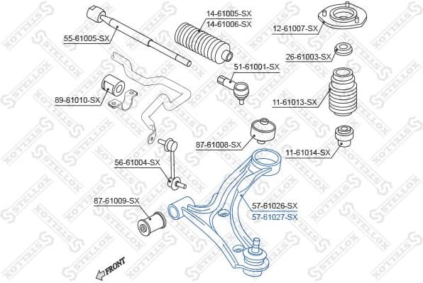 Control/Trailing Arm, wheel suspension 57-61027-SX