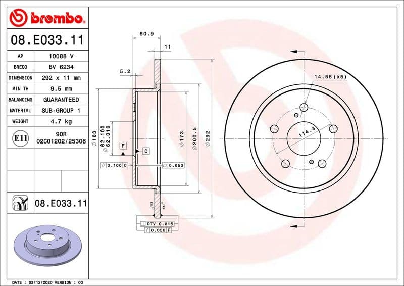 Brake discs kit rear, (2pcs), Top Quality 08.E033.11