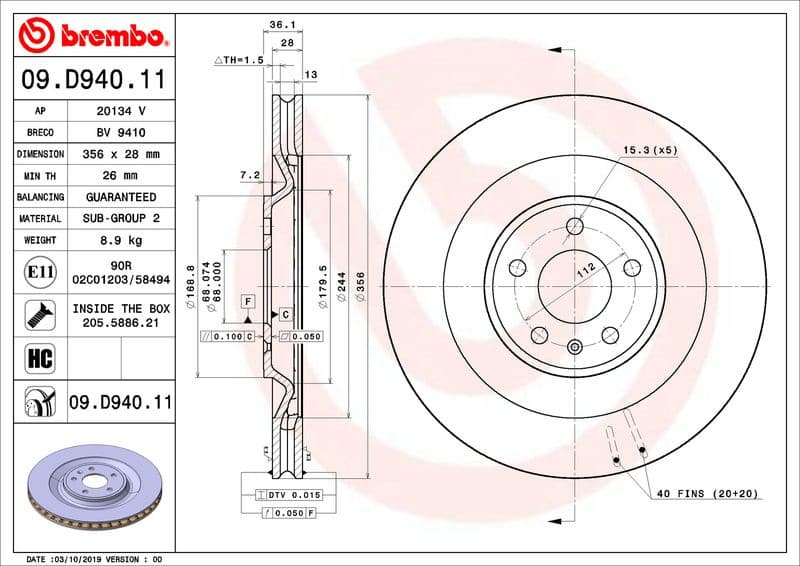 Brake Disc PRIME LINE - UV Coated 09.D940.11