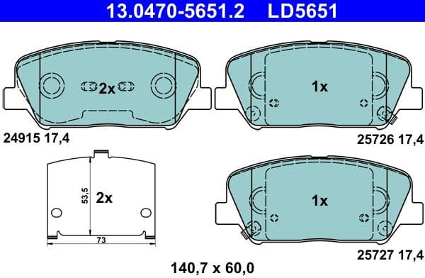 Brake Pad Set, disc brake ATE Ceramic 13.0470-5651.2