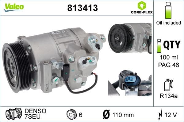 Compressor, air conditioning VALEO CORE-FLEX 813413