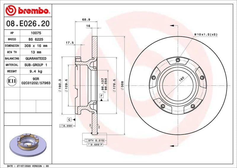 Brake Disc PRIME LINE 08.E026.20