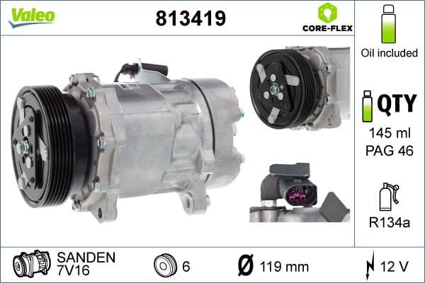 Compressor, air conditioning VALEO CORE-FLEX 813419