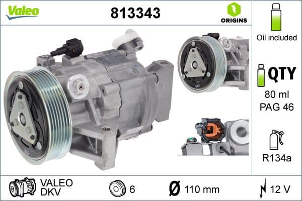 Compressor, air conditioning VALEO ORIGINS NEW OE TECHNOLOGY 813343