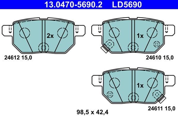 Brake Pad Set, disc brake ATE Ceramic 13.0470-5690.2