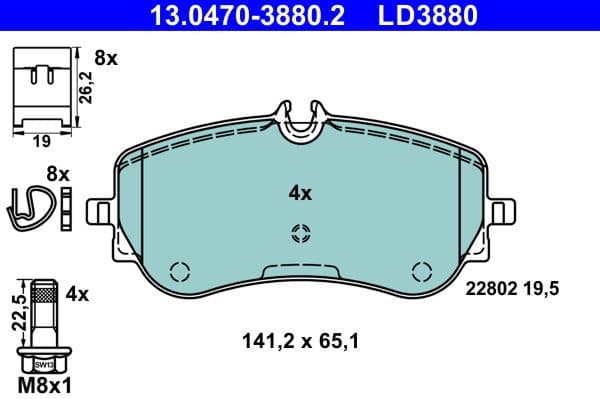 Brake Pad Set, disc brake ATE Ceramic 13.0470-3880.2