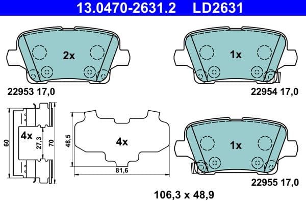 Brake Pad Set, disc brake ATE Ceramic 13.0470-2631.2