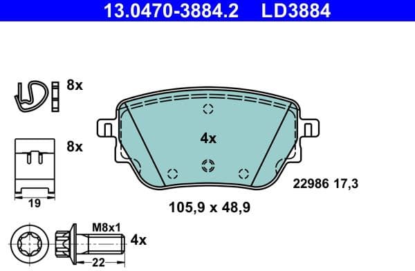 Brake Pad Set, disc brake ATE Ceramic 13.0470-3884.2
