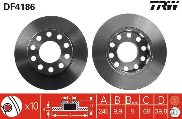 Brake discs kit rear, (2pcs), Top Quality DF4186