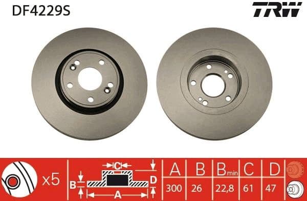 Brake Disc TRW SINGLE DF4229S - image 3