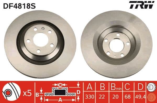 Brake disc, 1pcs REAR, Top Quality DF4818S