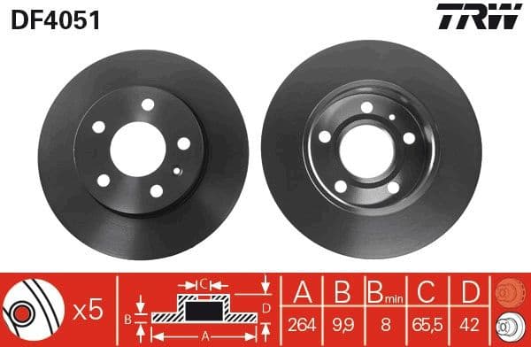 Brake discs kit rear, (2pcs), Top Quality DF4051