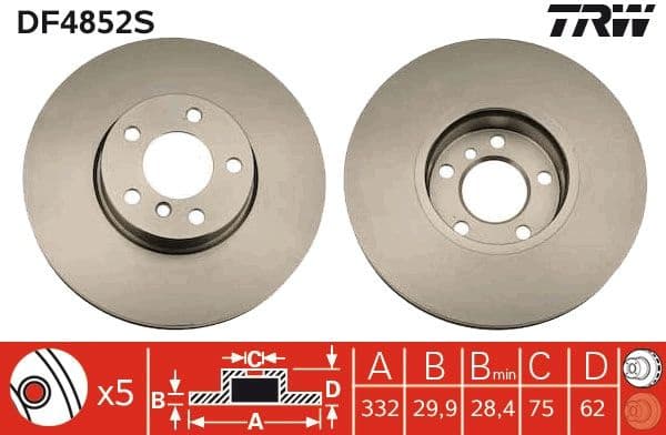 Brake disc, 1pcs FRONT, Top Quality DF4852S - image 2