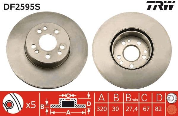 Brake Disc TRW SINGLE DF2595S - image 3