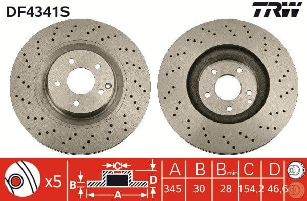 Brake Disc TRW SINGLE DF4341S - image 3