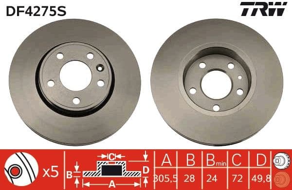 Brake disc, 1pcs FRONT, Top Quality DF4275S