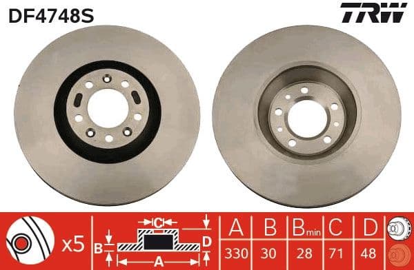 Brake Disc TRW SINGLE DF4748S - image 2