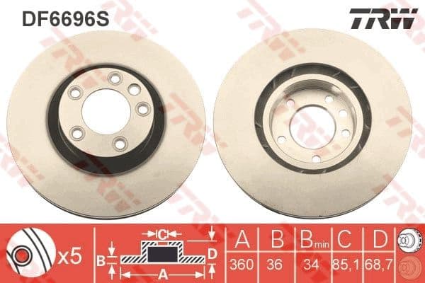 Brake Disc TRW SINGLE DF6696S - image 3