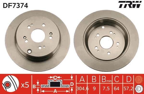 Brake discs kit rear, (2pcs), Top Quality DF7374