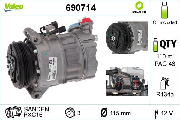 Compressor, air conditioning VALEO RE-GEN REMANUFACTURED 690714