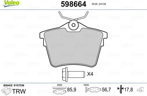 Brake Pad Set, disc brake 598664