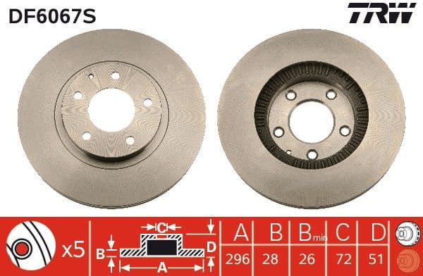 Brake Disc TRW SINGLE DF6067S - image 3