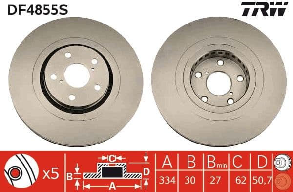 Brake Disc TRW SINGLE DF4855S - image 2